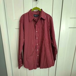 Ralph Lauren Men's Red Black and White Striped Shirt xl